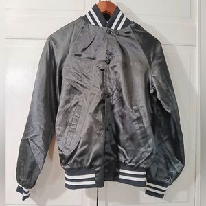 Vintage West Ark Bomber Jacket Black White Stripes Lined Moto Racer 70s